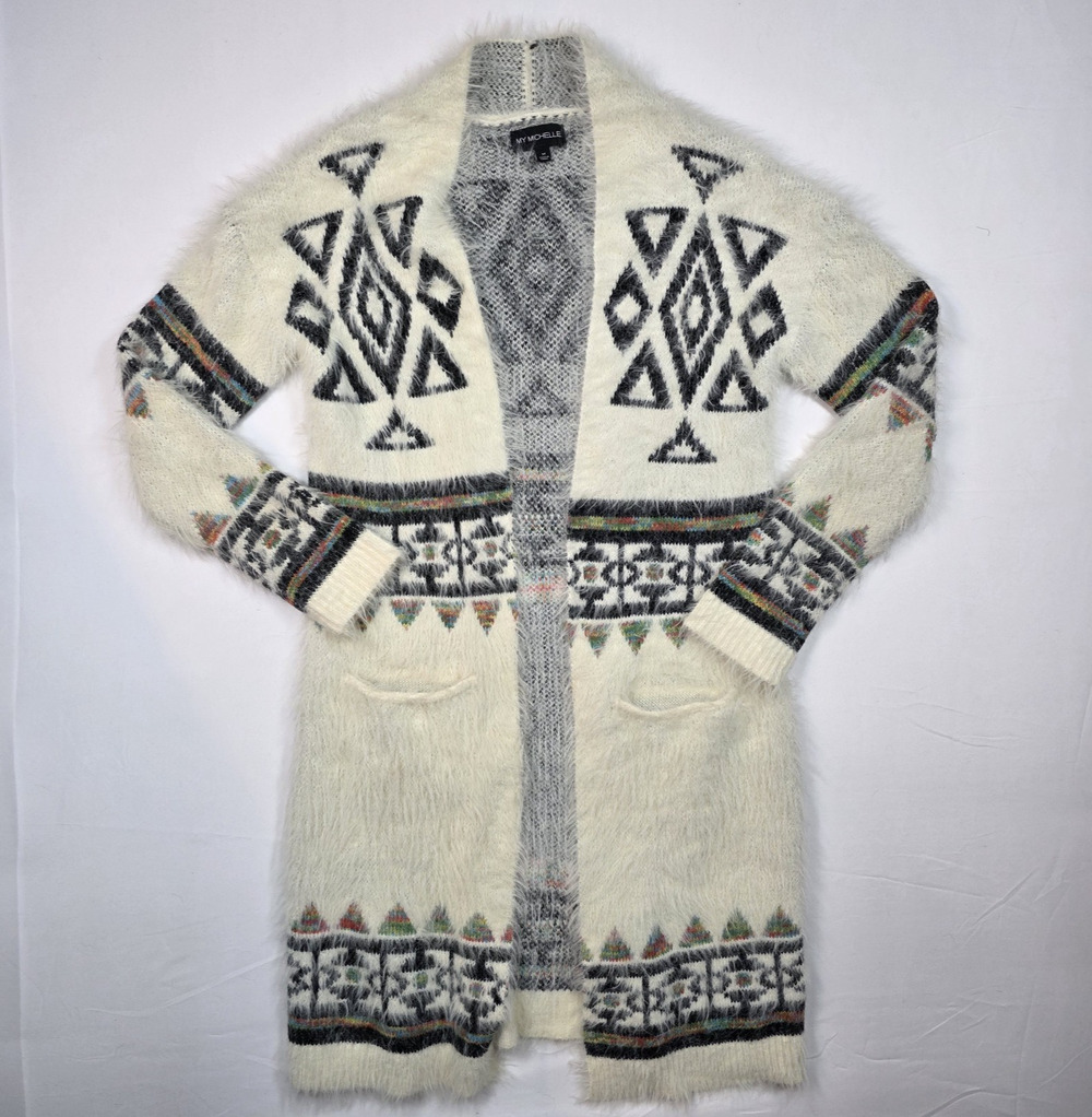 My Michelle Women Medium Cardigan Long Sleeve Sweater Jacket Aztec Fuzzy Boho